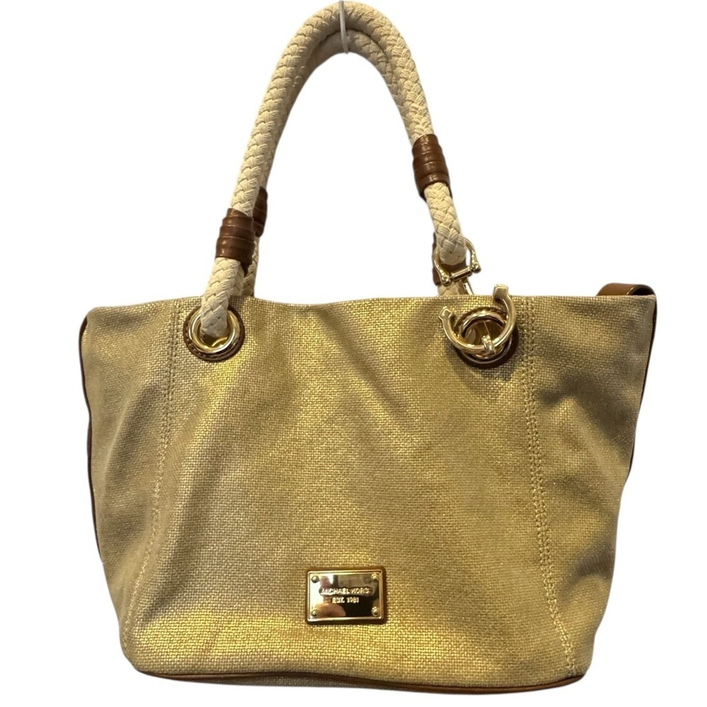 Michael Kors Marina grab gold canvas, tote, metallic tan, nautical rope handles